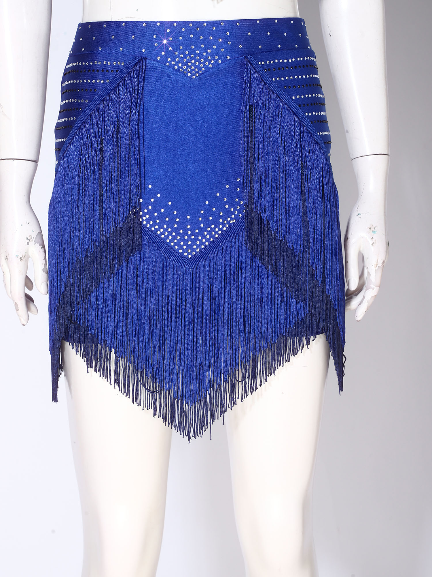 Tenue de danse latine pour femmes, rumba, avec strass et franges, haut court dos nu et mini-jupe à volants, pour la danse cha-cha et tango