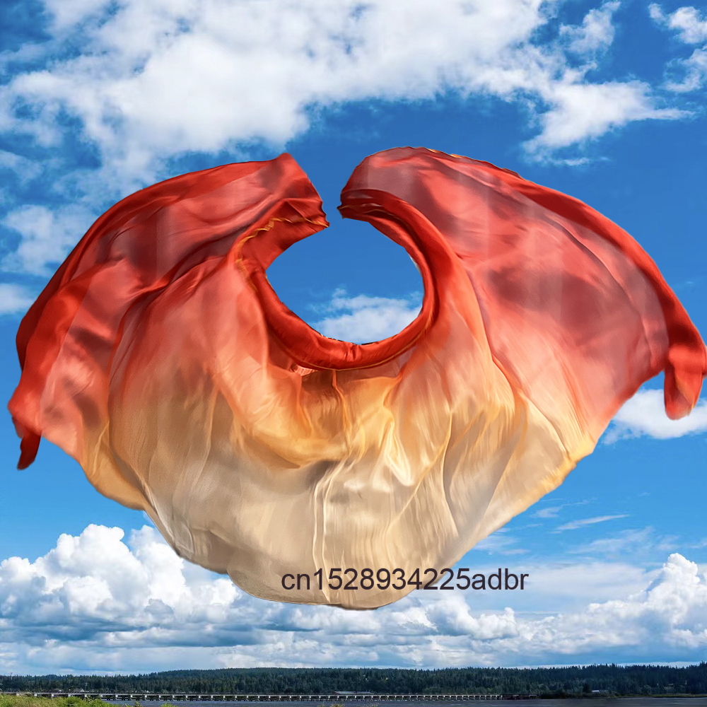 Blanc + Orange + vin rouge 100% voiles de soie véritable châles femmes écharpe personnalisé voiles de danse du ventre teint à la main voile de soie chinoise