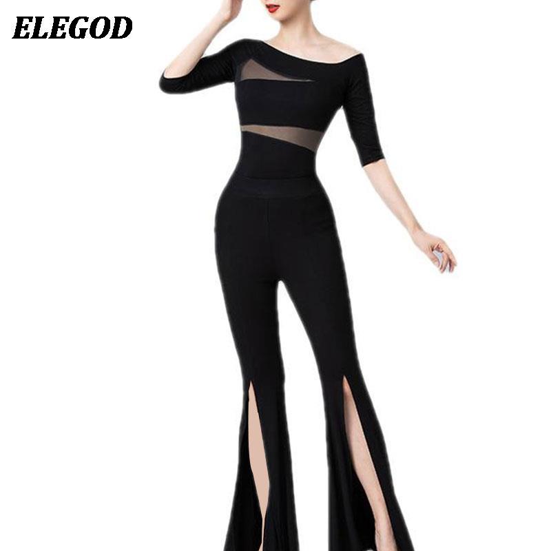 Ensemble de costumes de danse moderne pour femmes, haut élégant et pantalon fendu, vêtements de danse pour adultes, Costume d'entraînement, Yoga, Gym, Sport, pantalon de danse
