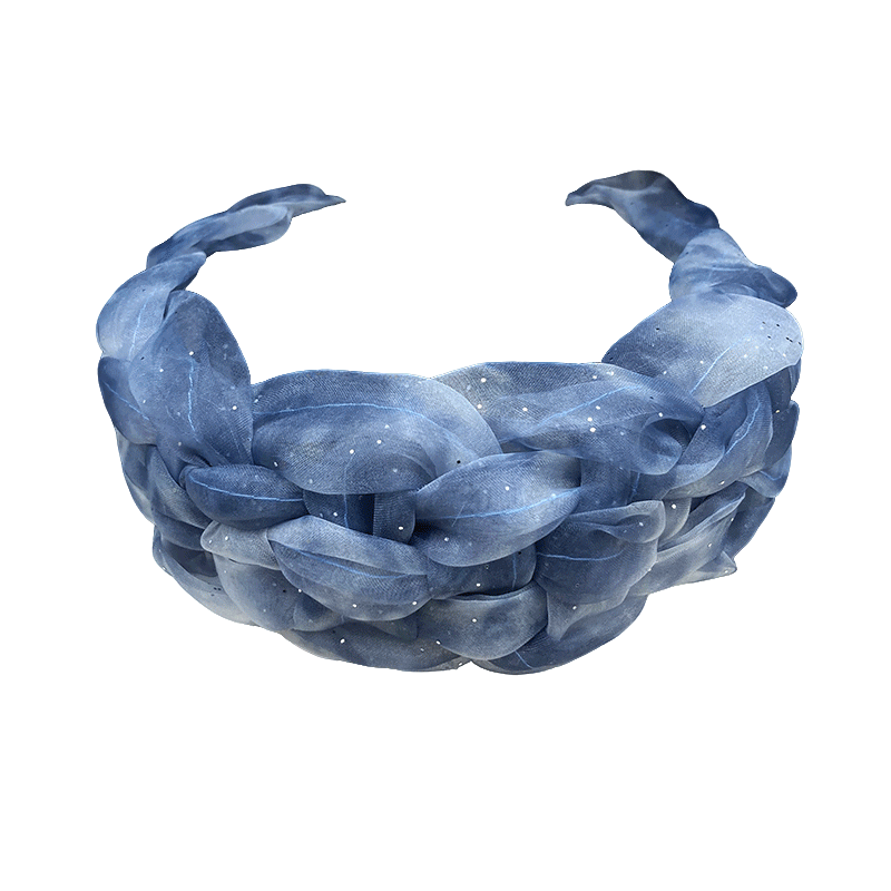 Serre-tête large en maille bleue tressée pour femme, style haut de gamme, accessoire de coiffure tendance pour adulte, bandeau de compression