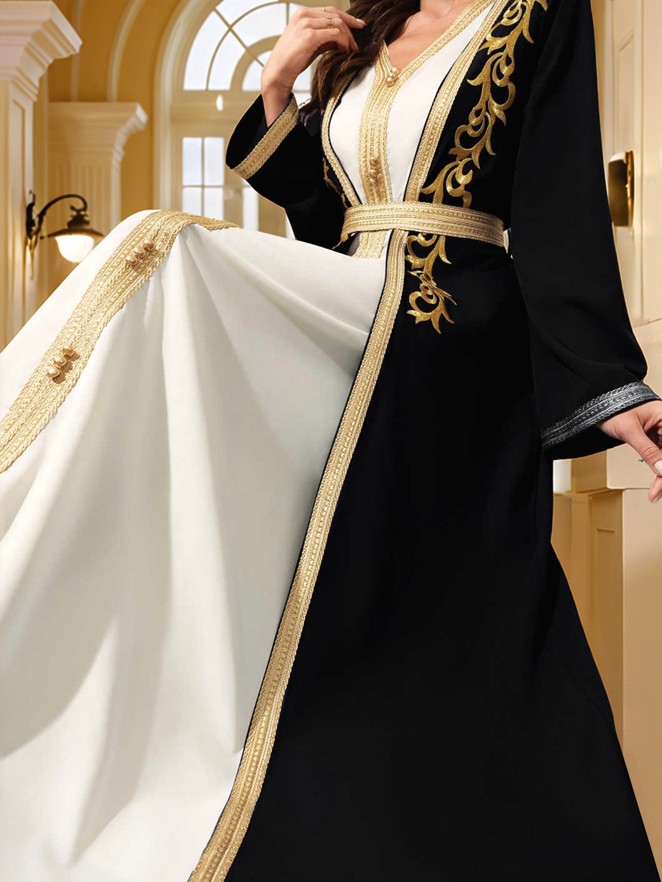 Robe musulmane du moyen-orient pour femmes, caftan marocain Abaya, Robe Eid brodée en or, robes islamiques