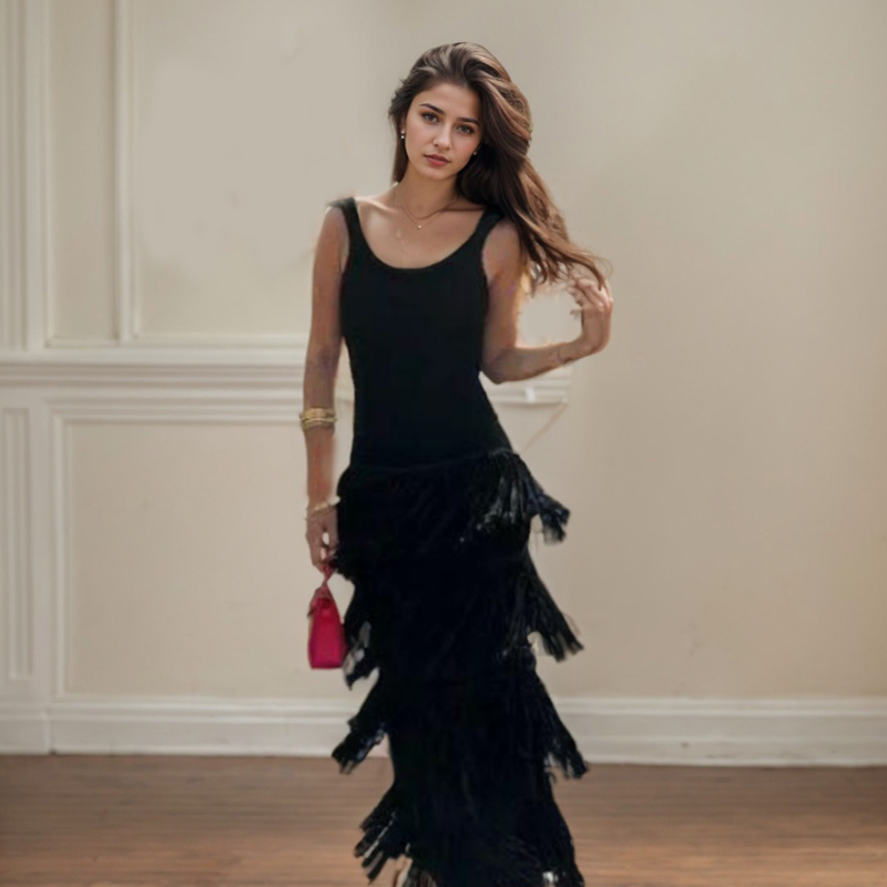 Robe Camisole en Tricot à Franges pour Femme, Tenue Élégante à la Mode, Couleur Unie, Nouvelle Collection Été