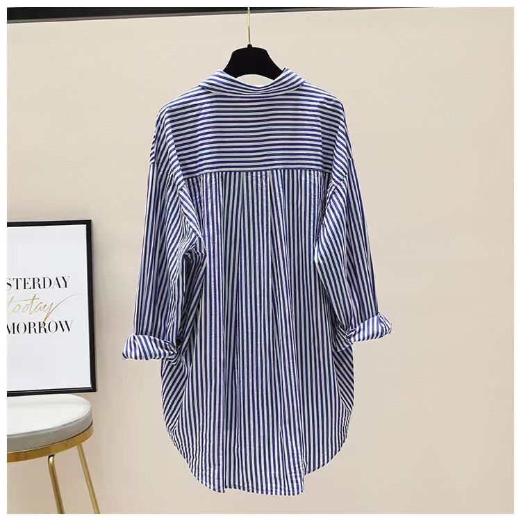 Chemise rayée femmes chemises été automne mode femme bureau dame chemisier ample à manches longues Protection solaire hauts chemises décontractées