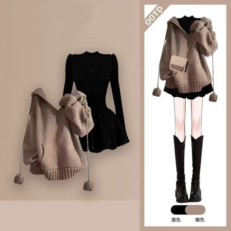 Printemps automne pull tenues femmes Vintage élégant décontracté tricoté pull mince Mini robe deux pièces ensemble