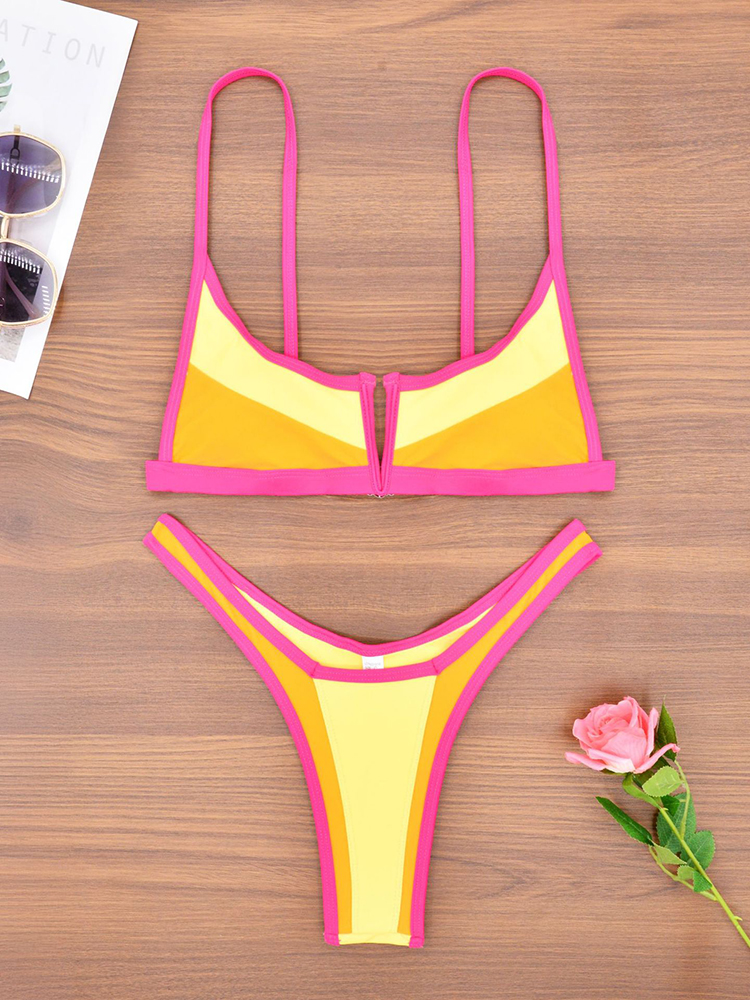 Circyy – ensemble Bikini deux pièces pour femmes, maillot de bain à col licou, couleur contrastée, string sexy, à la mode, nouvelle collection d'été, vêtements de plage chics pour les vacances
