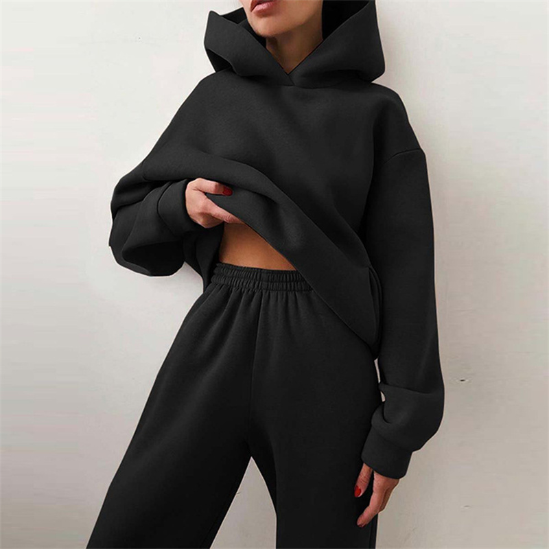 Sweat à capuche PVD deux pièces pour femme, sweat à capuche décontracté, pulls monochromes, ensembles de pantalons longs, survêtement imbibé, mode automne