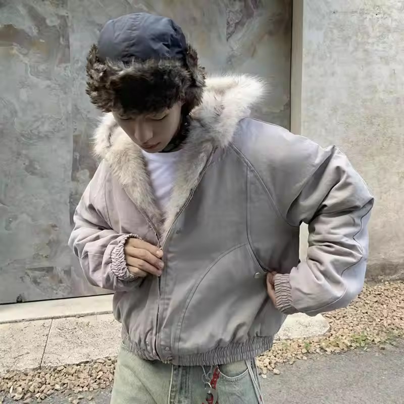 Vêtements chauds d'hiver pour hommes et femmes, manteau rétro Simple en peluche, vêtements de sport, nouvelle veste ample en coton à capuche, Punk, col en fourrure, veste pour Couple