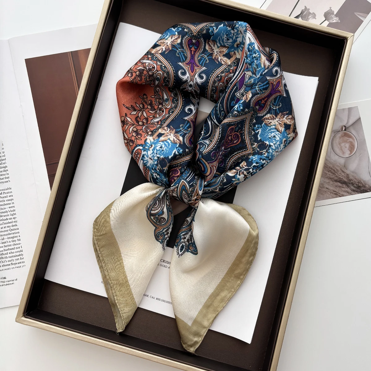Foulard carré pour femmes, Design de luxe, Hijab, petit cou, cravate, main, poignet, bandeau féminin, 70x70cm