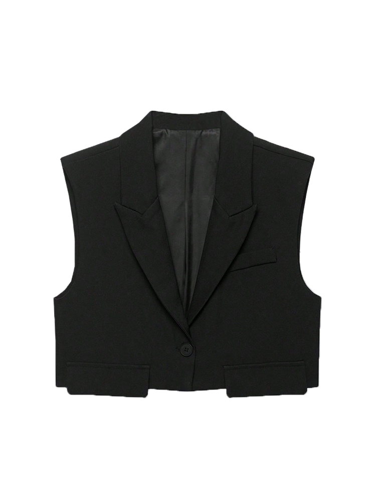 Débardeur Chic pour femmes, hauts à la mode, court, sans manches, col à revers, vêtements d'extérieur féminins