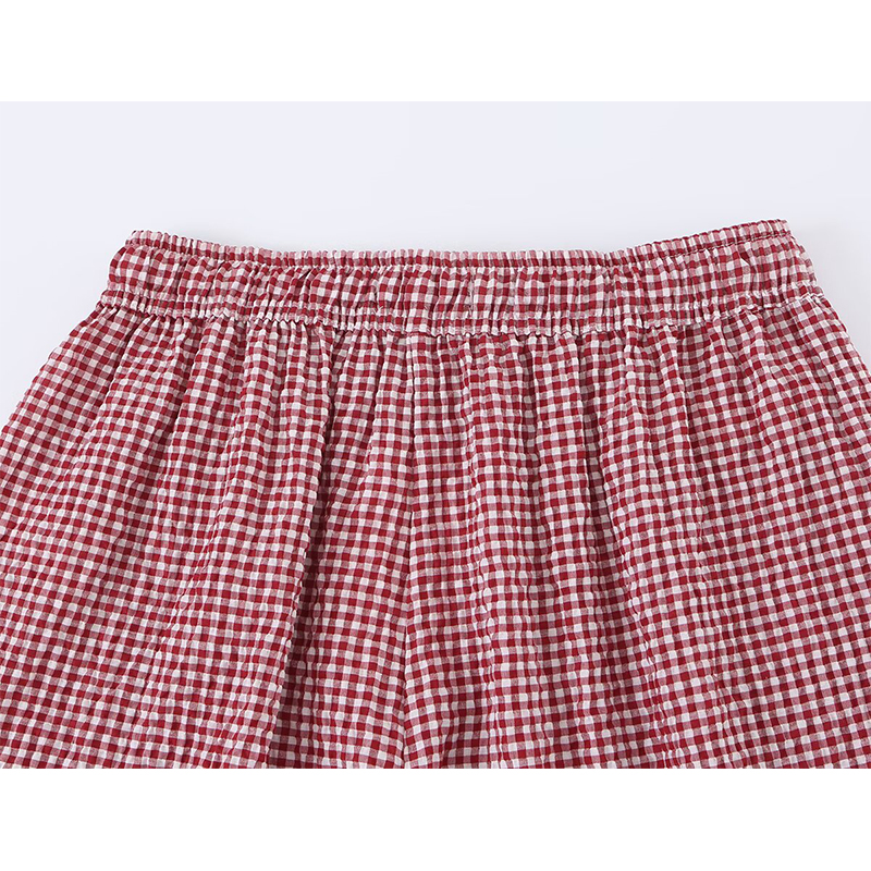 Pantalon Bloomers à cordon de serrage à carreaux rouges pour femmes, taille haute, coupe ample, pantalon d'été, sorties décontractées