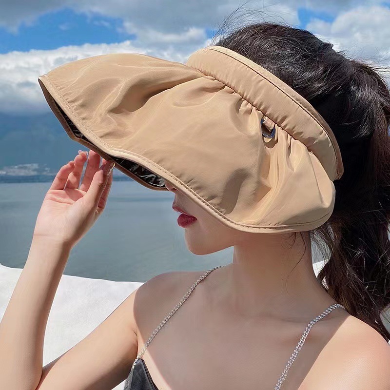 Chapeau de soleil pliable pour femme, visière large, protection UV, chapeau de plage d'été
