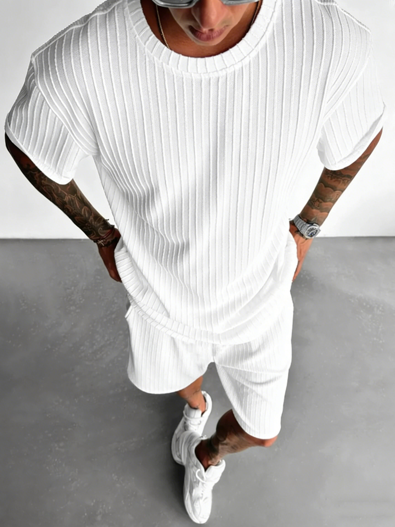 Ensemble décontracté deux pièces texturé pour homme : T-shirt à manches courtes et short