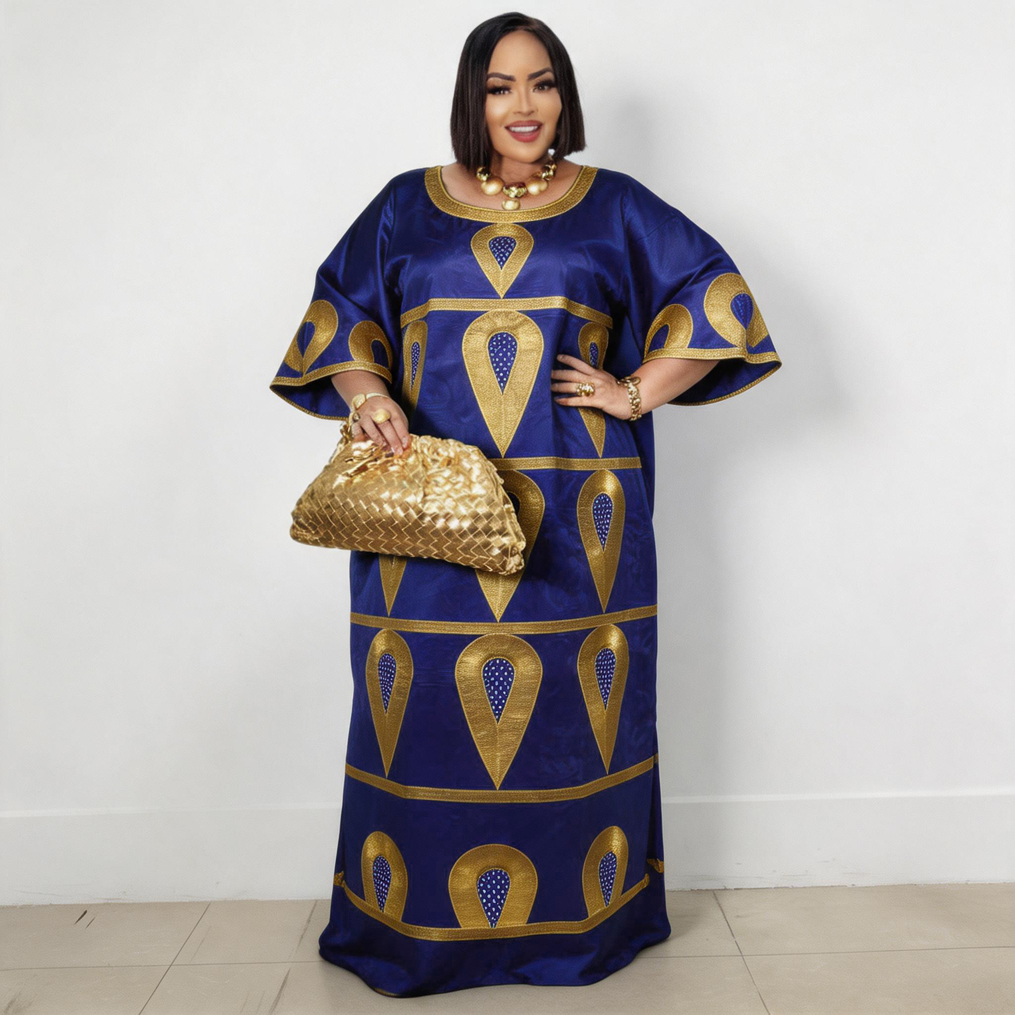 Robes africaines pour femmes grande taille, robe longue avec écharpe, design brodé Bazin Riche