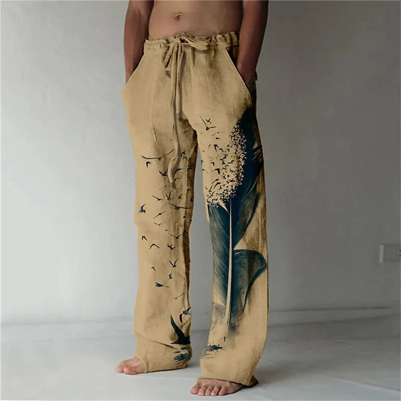 Pantalon d'été transfrontalier 2026, pantalon de plage à cordon de serrage, taille élastique, imprimé 3D motif hawaïen, pantalon pour homme