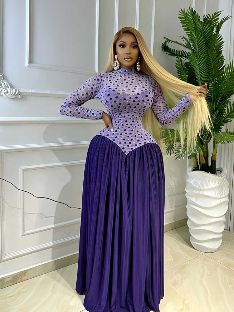 ‌ Robe à manches longues pour femmes Printemps ‌   Robe trapèze taille haute extensible pour femme ronde, élégante robe de soirée plissée