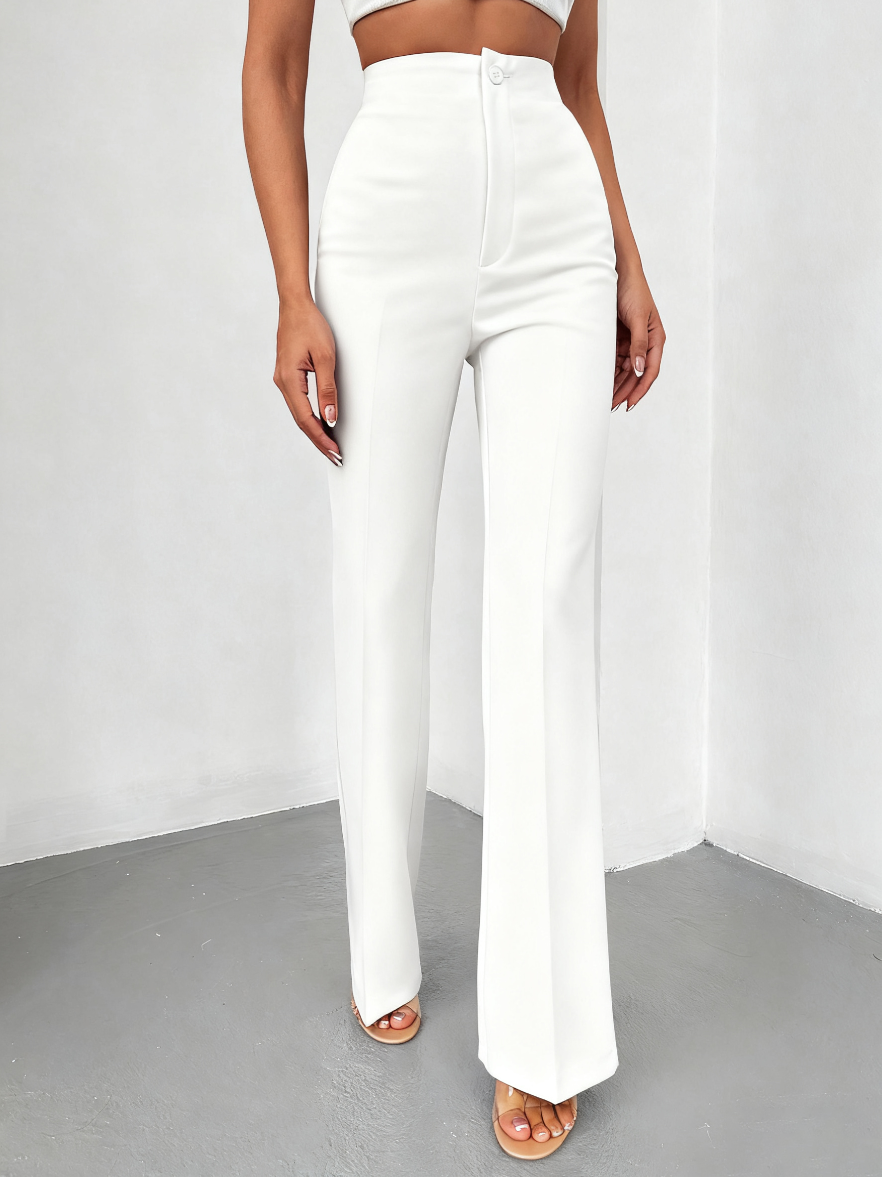 Pantalon droit taille haute pour femme, couleur unie, décontracté et élégant, idéal pour les sorties quotidiennes et les trajets en ville.