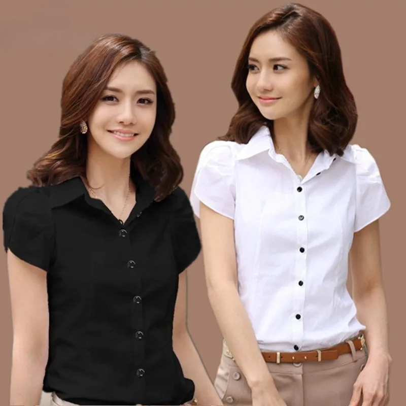 Chemise pour femme, haut d'été pour femme, chemises noires et blanches pour femme, chemisier de bureau pour femme, vêtements de travail pour femme, manches courtes