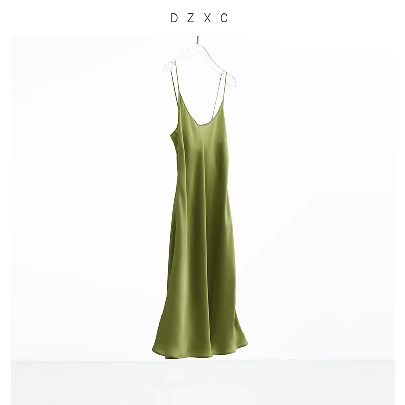 Robe à Bretelles 100% Soie Style Français pour Femme, Robe Sirène en Soie de Mûrier, Élégance Féminine