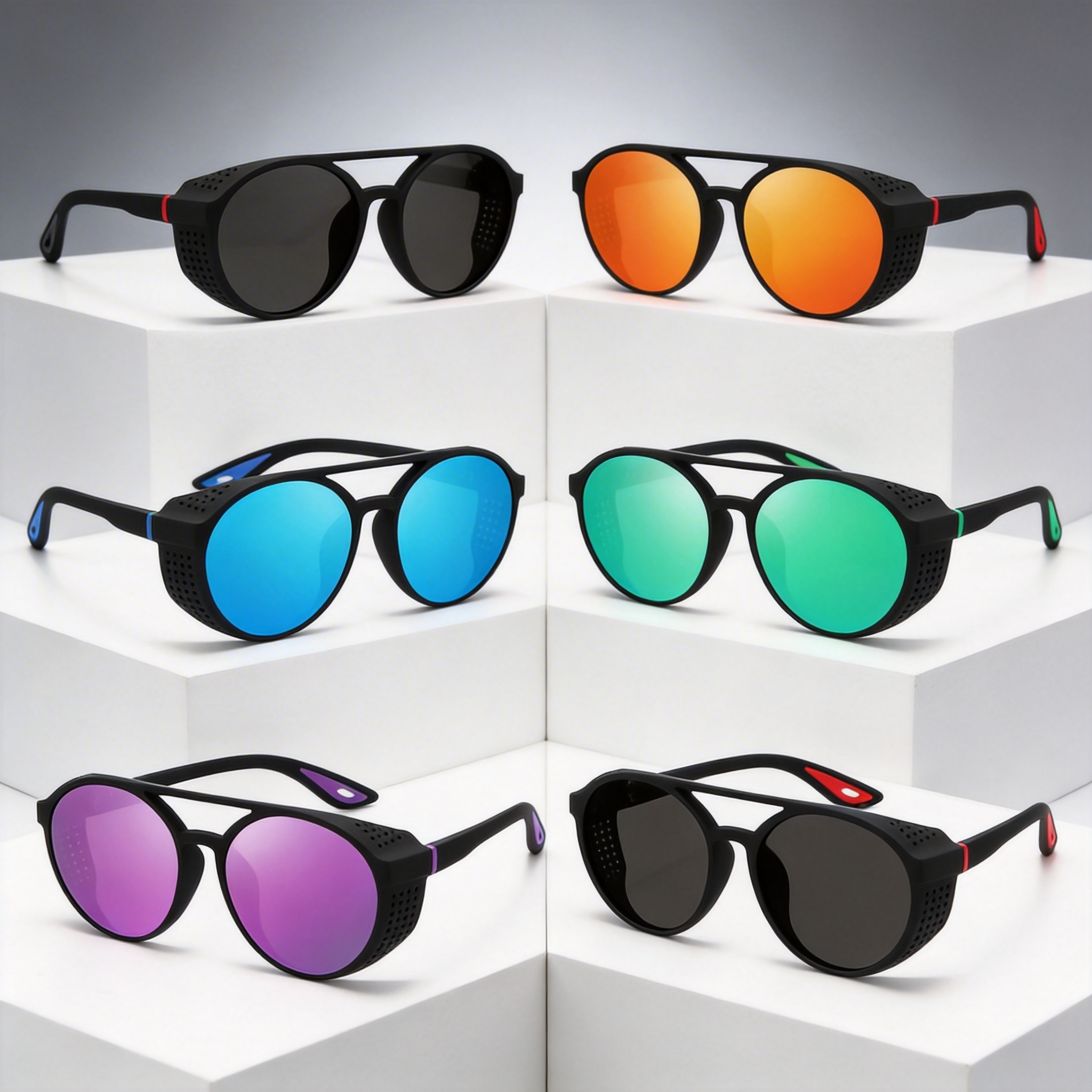 Lunettes de soleil polarisées avec protections latérales, protection UV400, verres miroir, pour sports de plein air, conduite, pêche, cyclisme