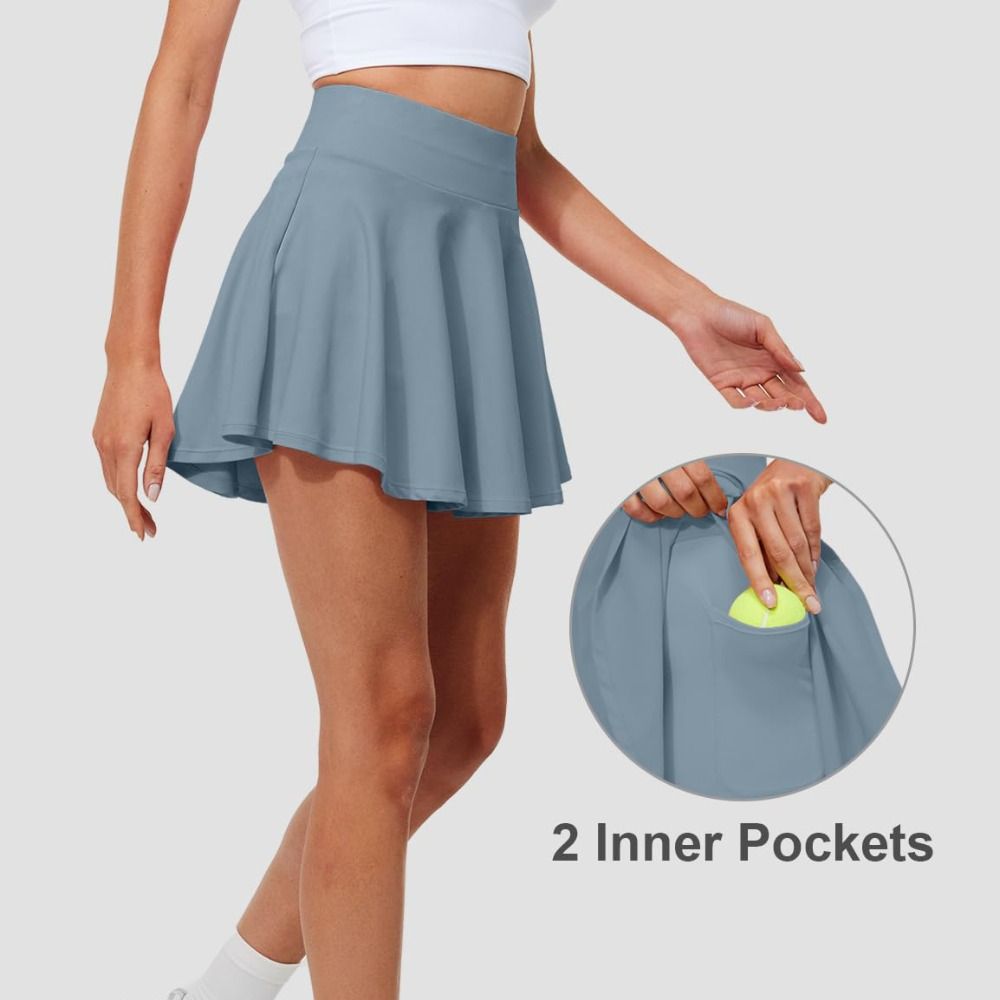 Jupes de tennis plissées avec shorts intégrés et poches, jupes-shorts de golf taille haute style croisé avec contrôle du ventre pour l'entraînement