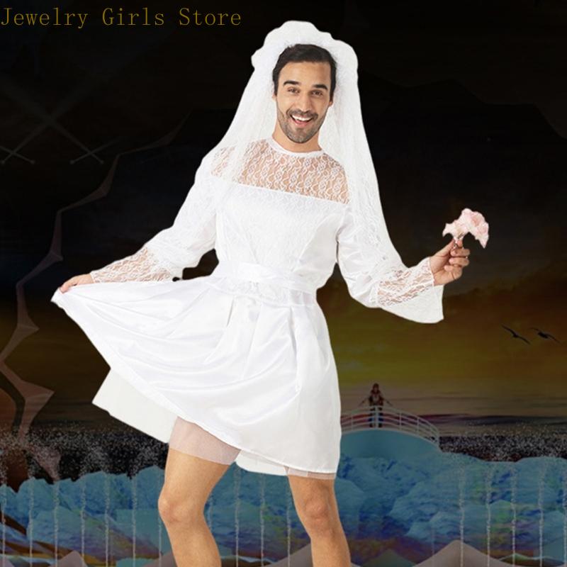 E56f Men Robe mariée Funny Bride Costume Costume Funny Novelty Fancy Dishing Outifts