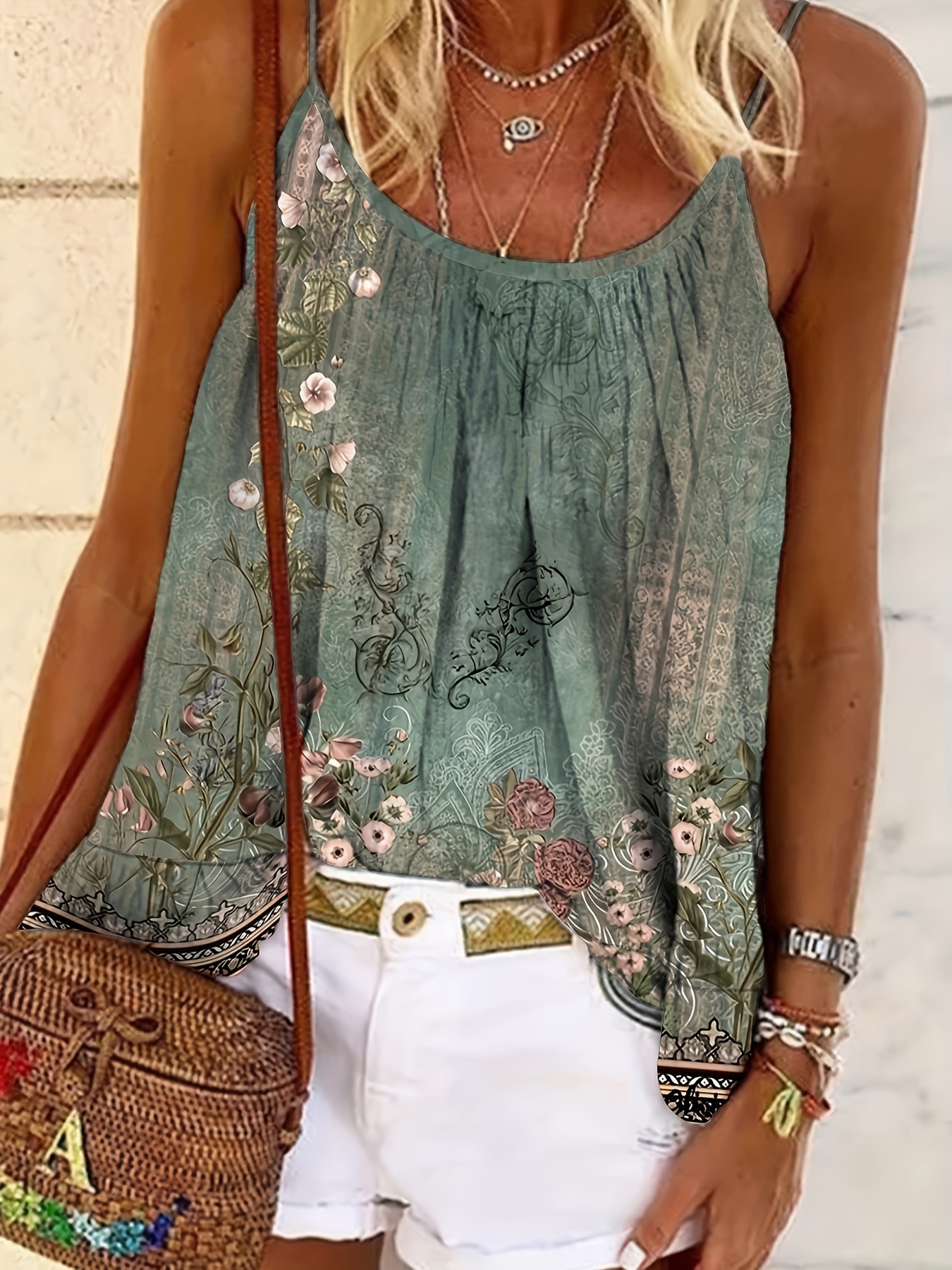 Gilet femme imprimé ethnique occidental décontracté sans manches camisole femme rétro gilet ample