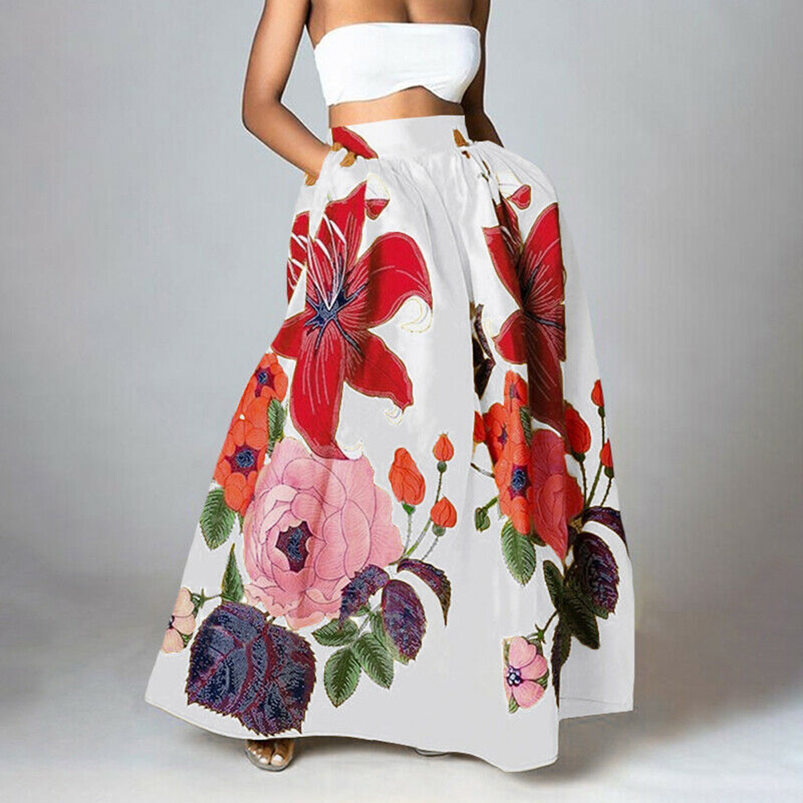 Bohème imprimé fleuri Maxi jupe pour femmes été taille haute fête grande balançoire plage longue jupe élégante dame une ligne jupe Jupes