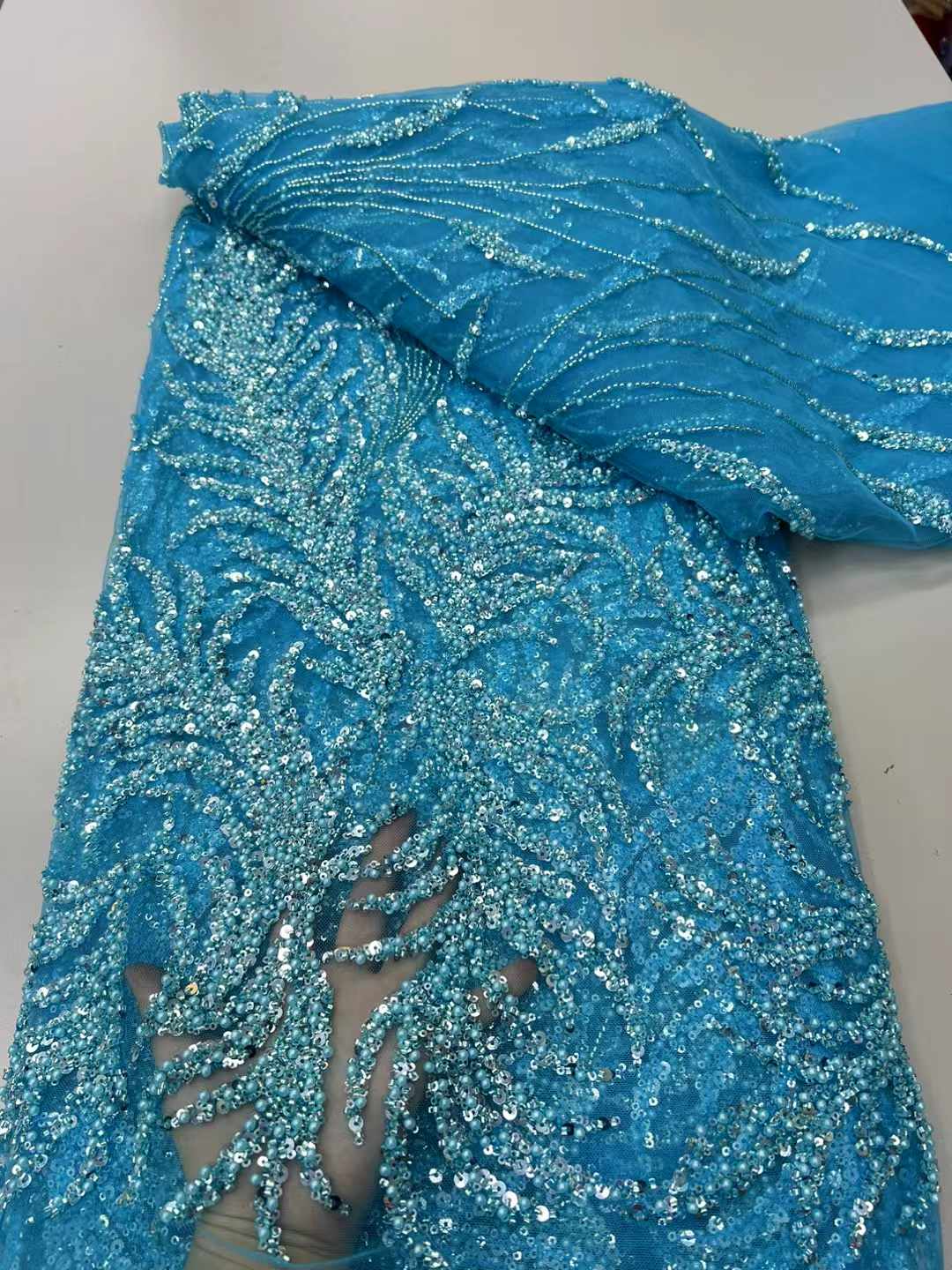 Tissu africain luxueux en dentelle à paillettes dorées pour marié, Tulle français brodé de perles lourdes de haute qualité 2025, pour robes de mariée