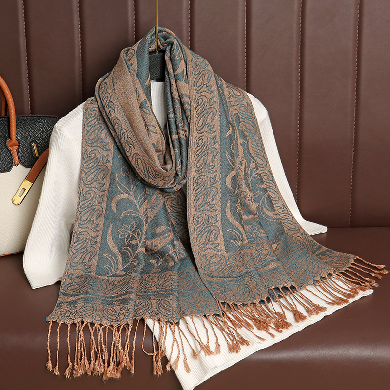Nouveau 70x190CM luxe Pashmina foulard en soie châle enveloppement Paisley Jacquard fleurs bordures couches réversibles glands classiques pour les femmes