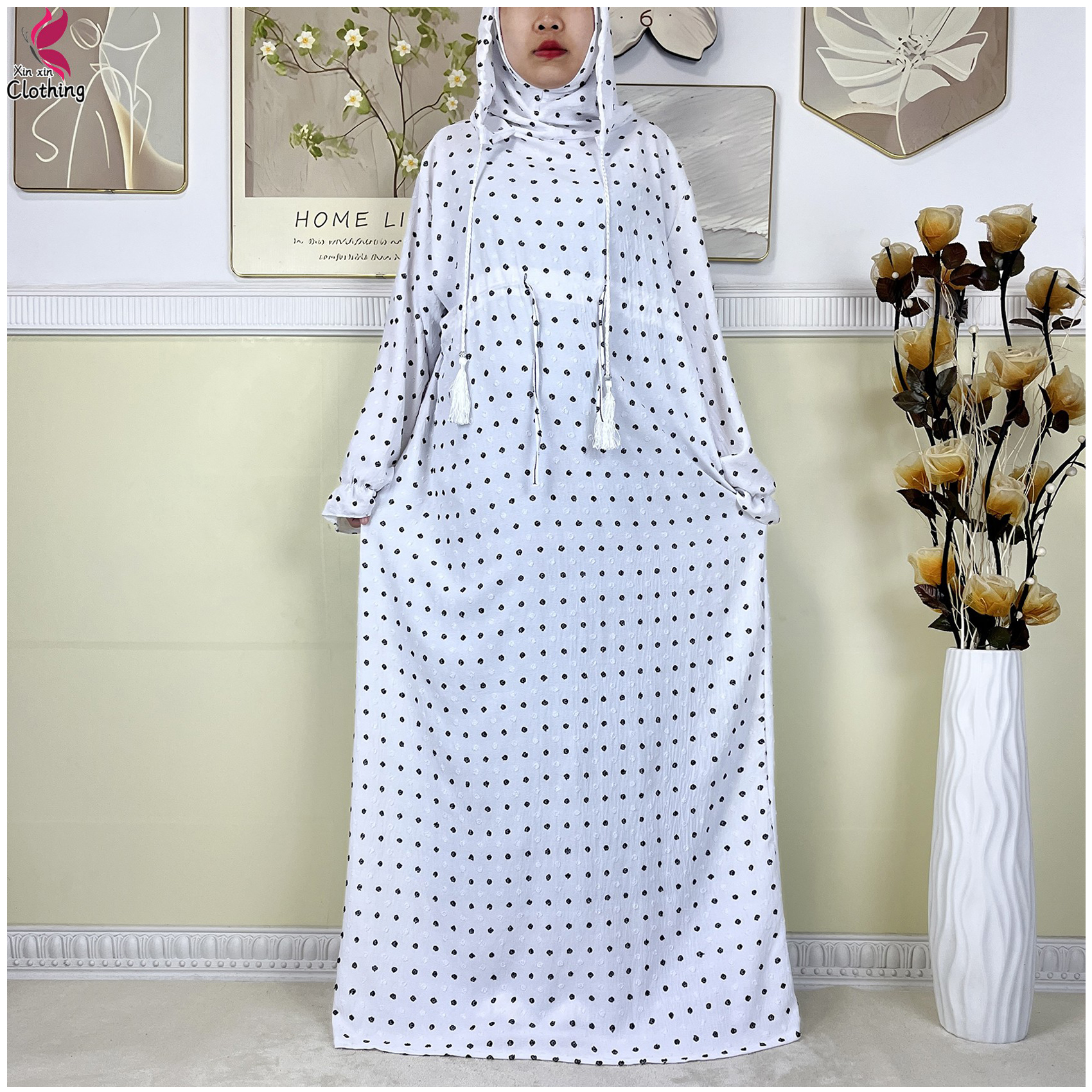 Nouveau Ramadan coton robe femmes recueillir taille Double chapeau Abaya femmes musulmanes ample Maxi caftan dubaï turquie Islam vêtements de prière