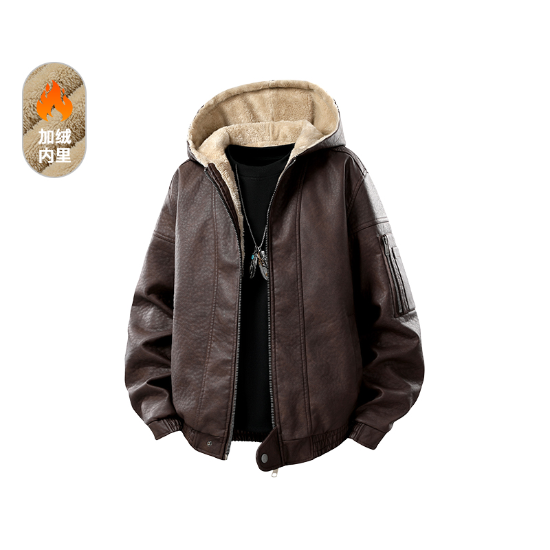 Veste en cuir à capuche décontractée pour hommes, chaud d'hiver, marque de qualité, veste de Locomotive en Faux cuir PU, manteau de moto en polaire épaisse
