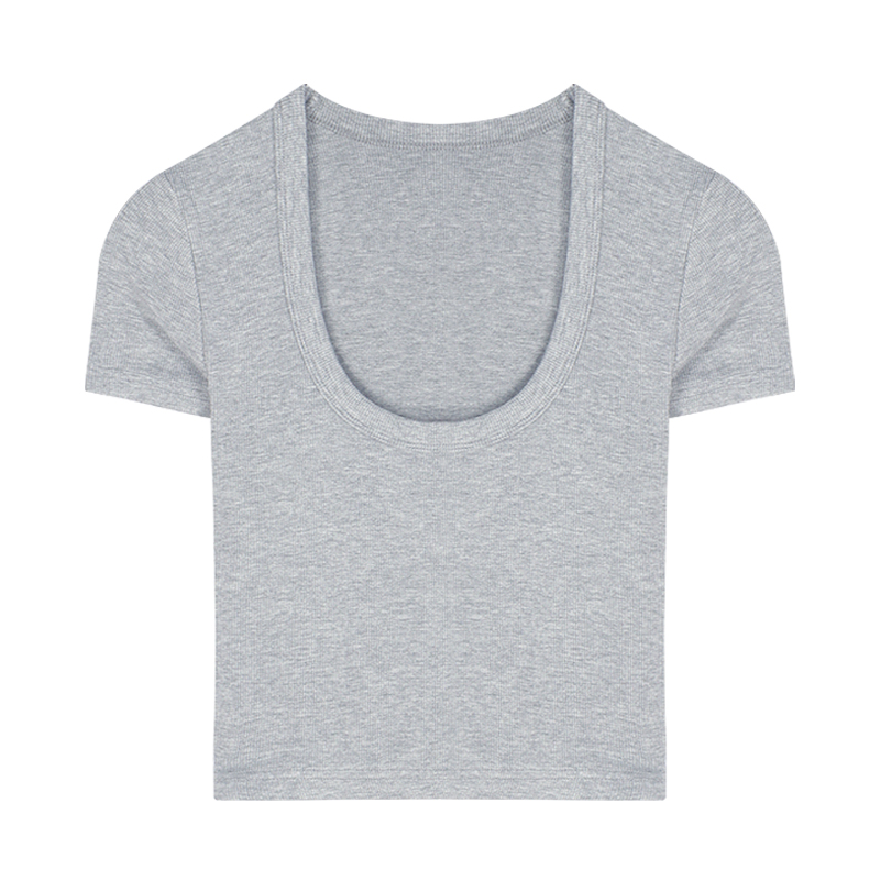 T-shirt slim à manches courtes pour femme, haut élastique, blanc, coton, été