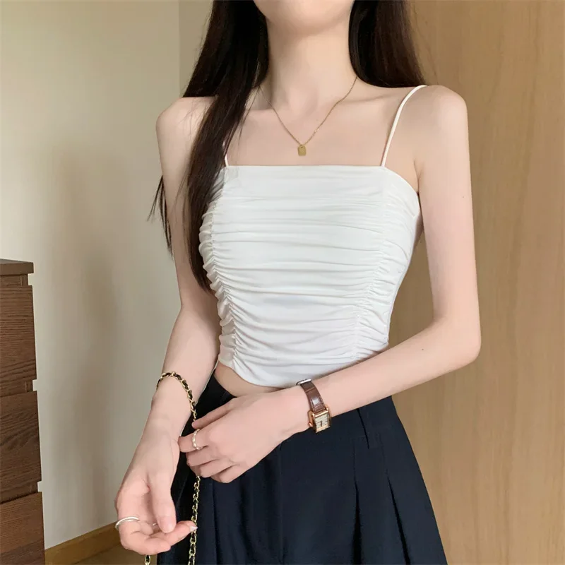 Haut femmes chemises Sexy sans manches bustiers filles hauts avec bretelles dame blanc Camisole rembourré soutiens-gorge femme vêtements haut Corset