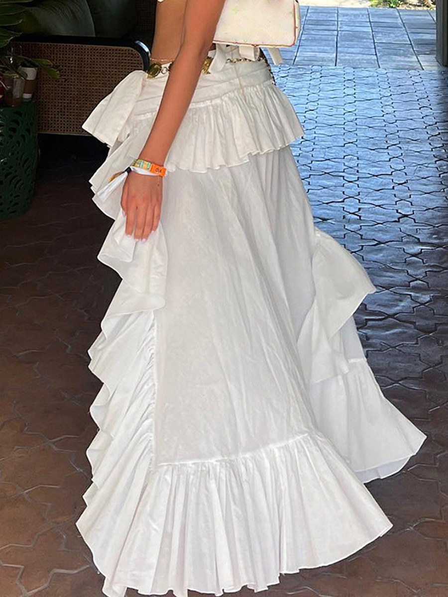 Jupe fluide à volants irréguliers pour femmes, bande élastique, taille fluide, jupe midi blanche, streetwear Boho, Salls