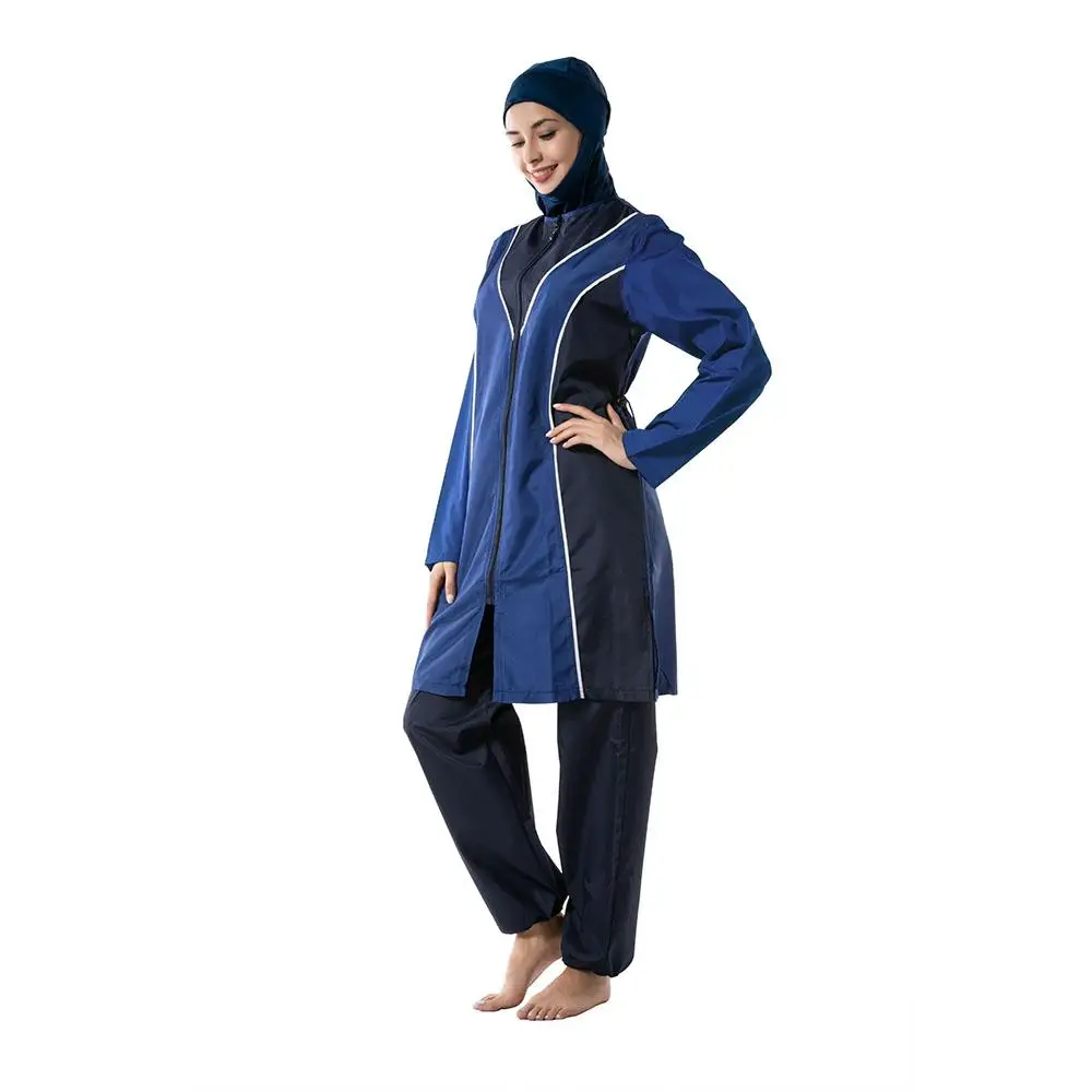Maillot de bain à manches longues pour femmes, 3 pièces, couverture complète, hijab musulman, arabe, burkini, sport, vêtements de plage, conservateur trempé