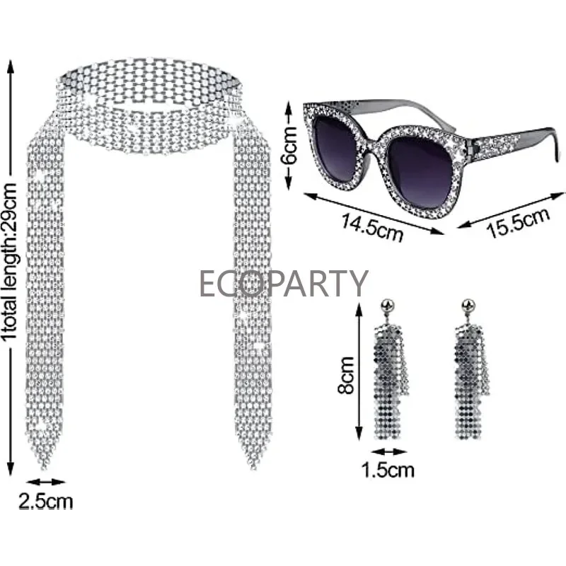 Ensemble de costumes Disco des années 1970, 6 pièces, accessoires Disco, lunettes de soleil scintillantes, longue écharpe et boucles d'oreilles, ensembles de bijoux pour femmes des années 70