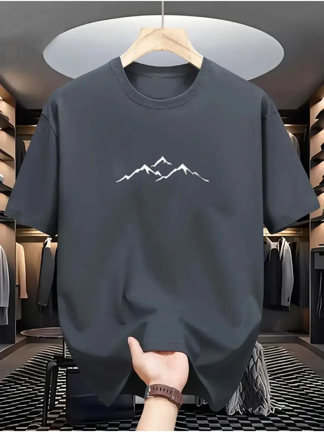 T-shirt d'été pour homme avec motif montagne, col rond décontracté, élégant pour le quotidien, simple et doux