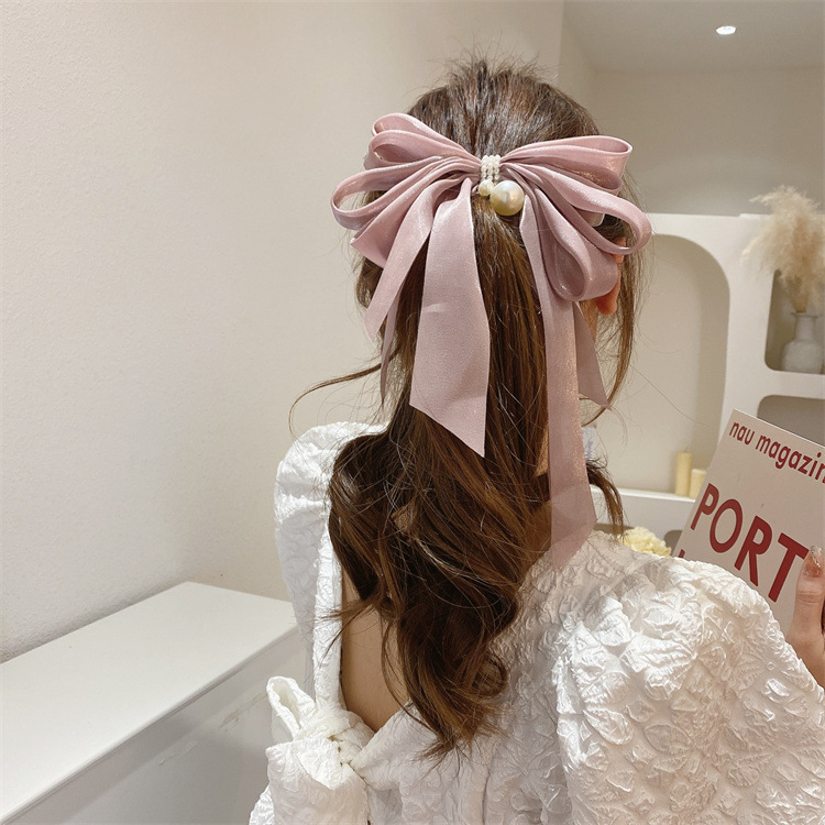 Barrettes à nœud papillon de grande taille pour femmes, barrettes à nœud papillon de couleur unie avec long ruban pour la Saint-Valentin, cadeau de Noël