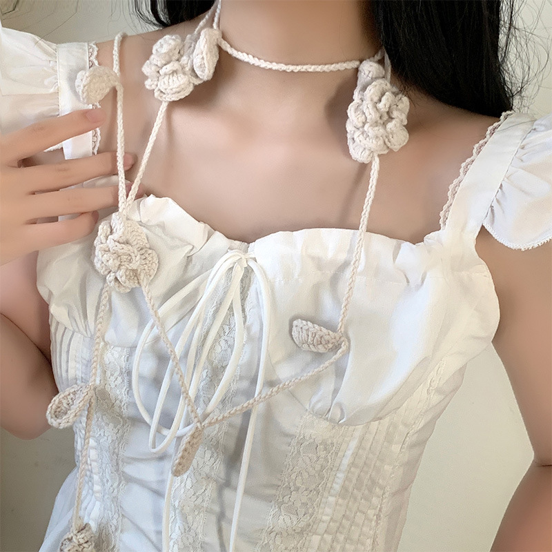 Tissé à la main Crochet fleur Rose écharpe collier pour femmes printemps été pull chaîne cou fleur foulards femme cou écharpe châles
