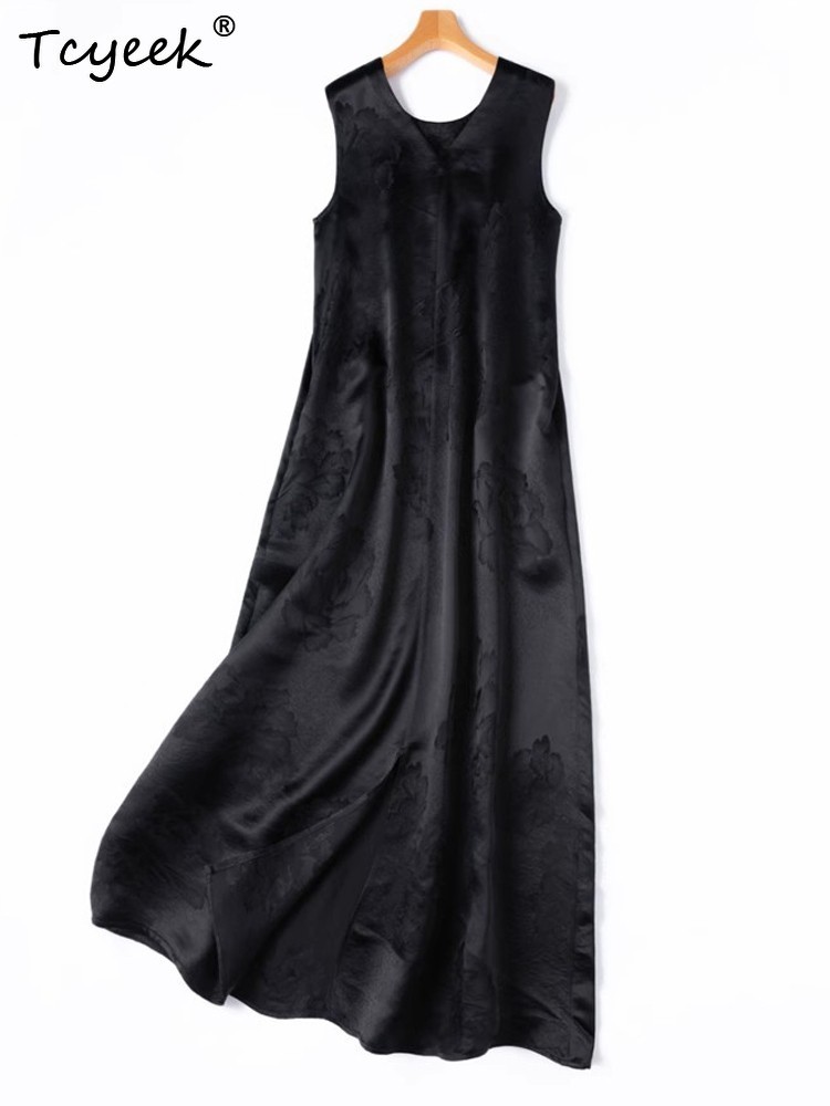 Robes en Soie de Mûrier 100% Tcyeek 35MM pour Femme – Robes Élégantes pour Femme 2025 – Robe Noire Tendance – Vêtements d'Été – Vestidos Mujer