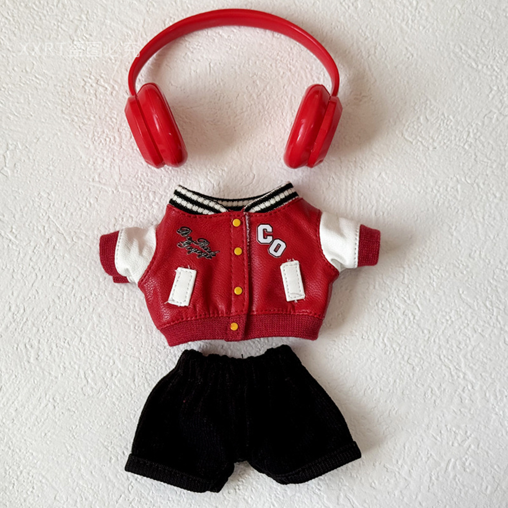 Vêtements pour Labubu veste rouge tendance pantalon en velours côtelé noir casque rouge chaussures PP lunettes tenue pour génération 1.0 2.0 3.0