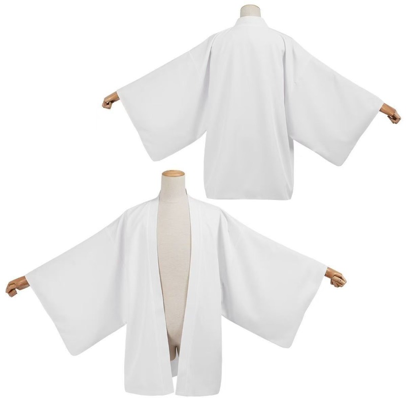 Manteau japonais Haori Kimono blanc pur à devant ouvert, vêtement d'extérieur japonais traditionnel ample, adapté aux jeux de rôle et aux costumes de scène