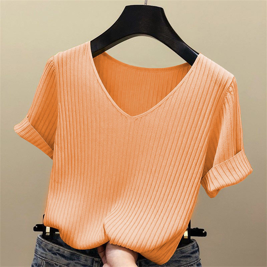 2026 Chemisier d'été femmes Blusas Mujer De Moda Verano chemisier à manches courtes col en v tricoté Blouse chemise hauts femmes Blusas