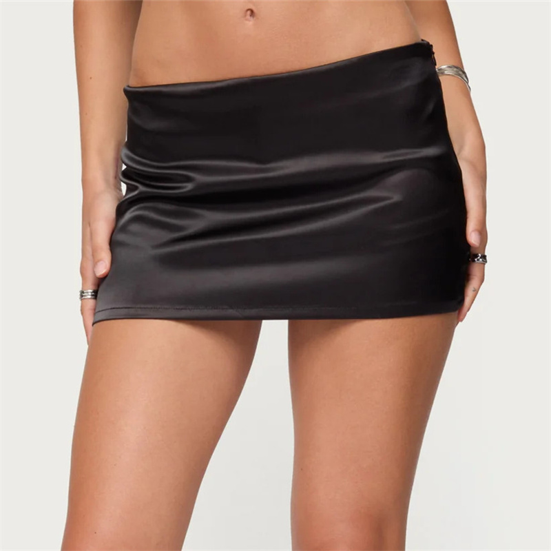 Femmes Mini jupe taille basse mode été couleur unie coupe ajustée sortir jupes moulantes pour fête Club Chic Streetwear