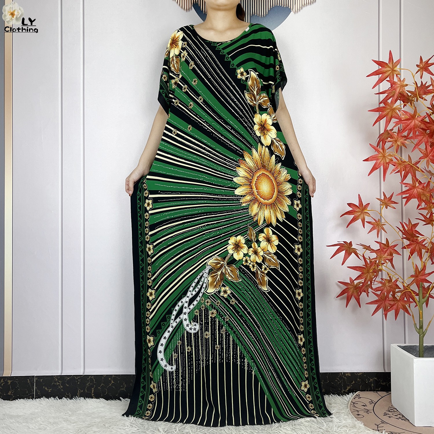 Abaya-Ensemble pour femmes musulmanes, robe africaine, en coton, imprimé floral, dashiki adt, maxi, avec pompon, grande écharpe, nouvelle collection