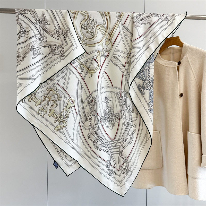 Écharpes carrées de luxe en soie et laine pour femmes, imprimées double face, 135*135cm, pour toutes les saisons