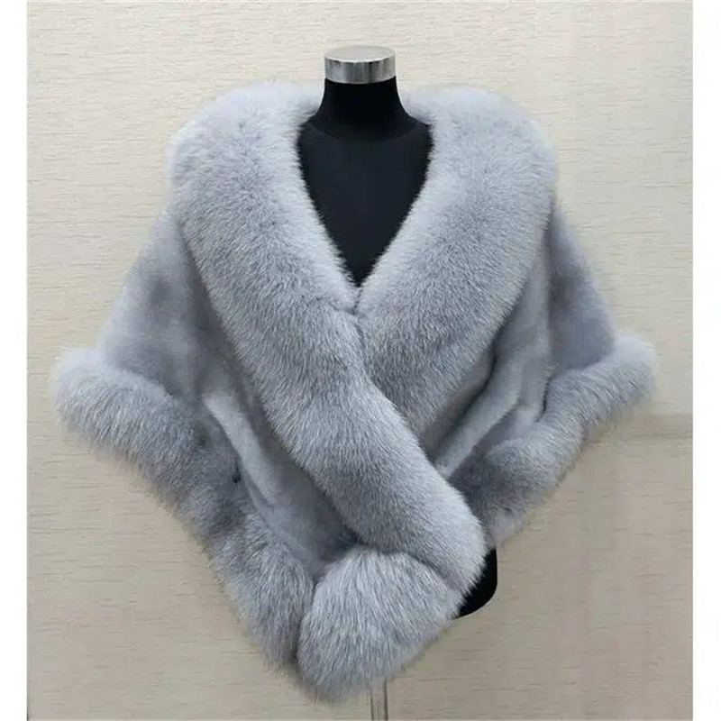 Manteau court en fausse fourrure de vison et renard pour femme, style châle, collection automne-hiver 2026, chaud et épais, idéal pour robe ou cheongsam