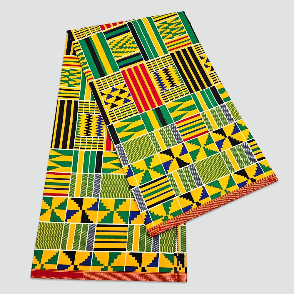 Tissu africain en pagne java wax Ghana kente, tissu imprimé 100% polyester, pour la confection de vêtements, de bandeaux et de décorations.
