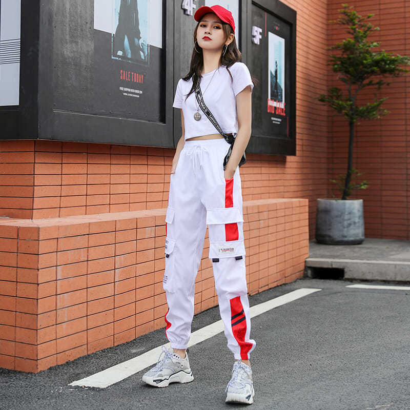 Joggeurs femme sport décontracté filles mode Hip-hop Streetwear pantalon mode Cargo pantalon femme danse pantalons de survêtement pantalon noir