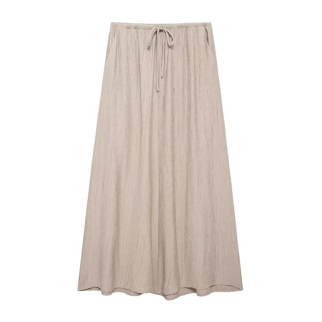HH – jupe mi-longue ample et décontractée pour femmes, élégante, couleur unie, cordon de serrage, ligne a, mode féminine, Streetwear, été 2024